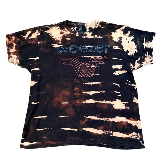 Tultex - Weezer Tie-Dye Bleach Dye Short Sleeve Tour T-Shirt - Black - Large - Picture 2 of 6